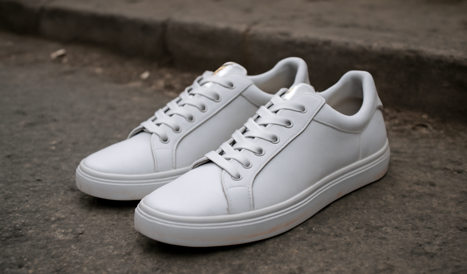 paire de baskets pose sur sol urbain