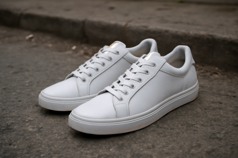 paire de baskets pose sur sol urbain