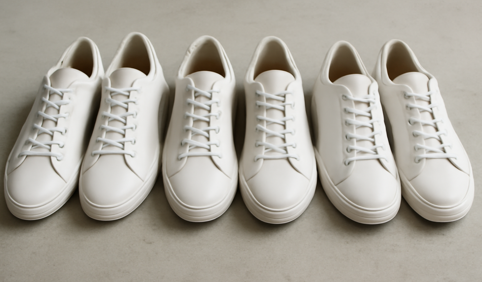 paires de baskets blanches rangees cote a cote