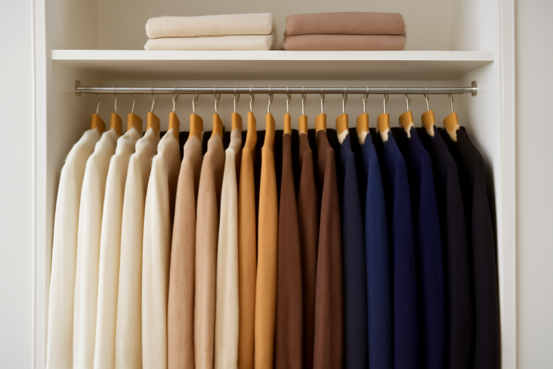 armoire capsule organisée par couleurs