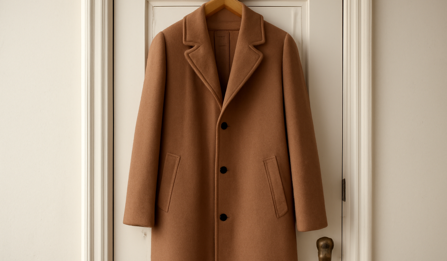 manteau en laine suspendu sur porte