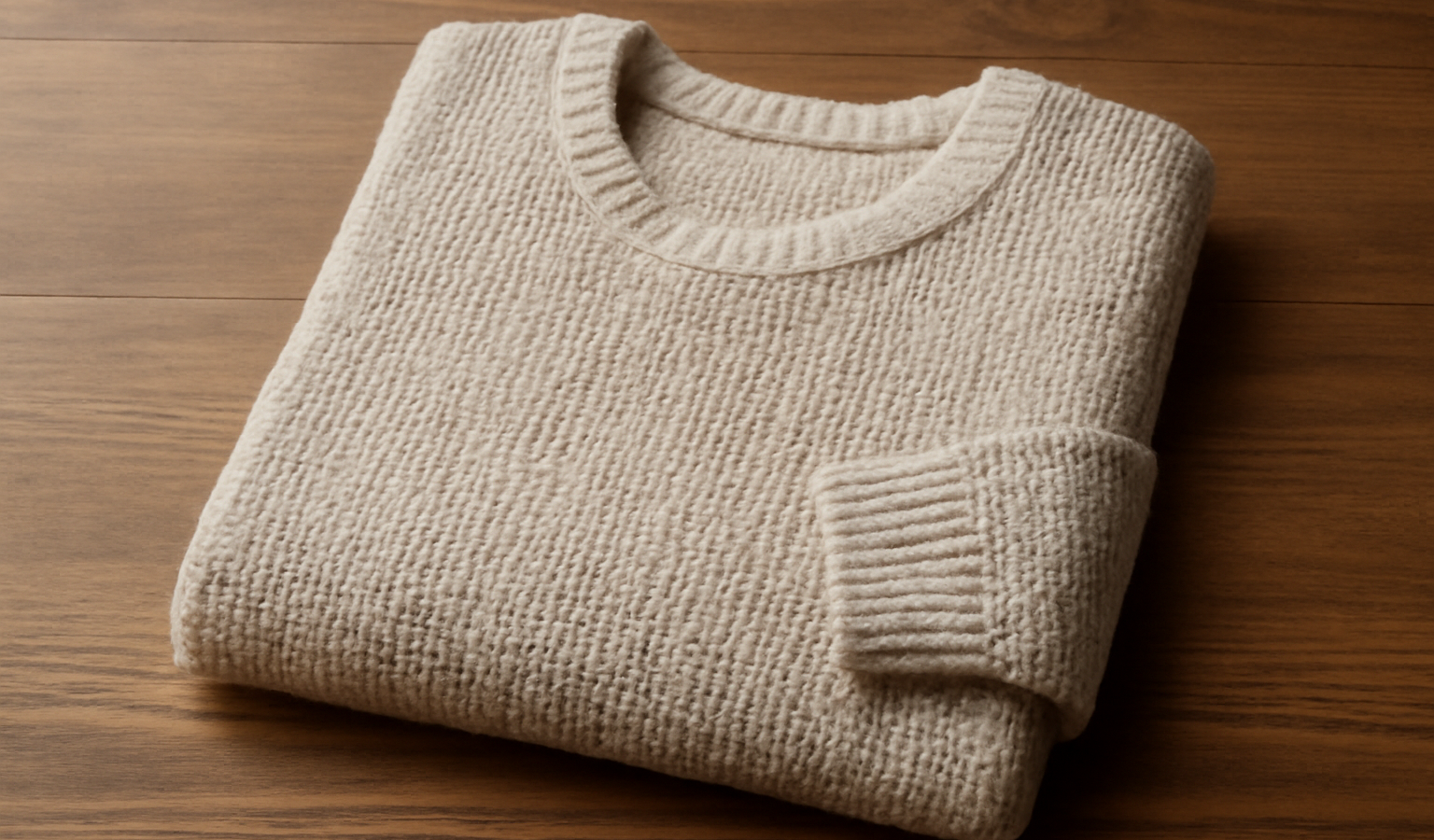 pull maille neutre pose sur table