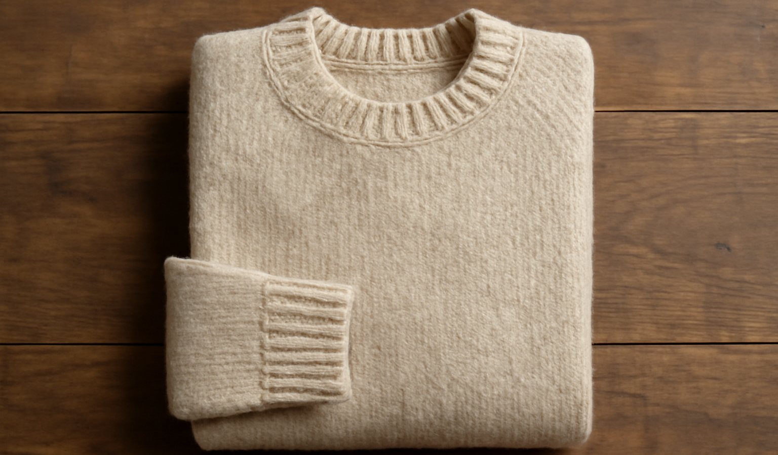 pull en laine posé sur table