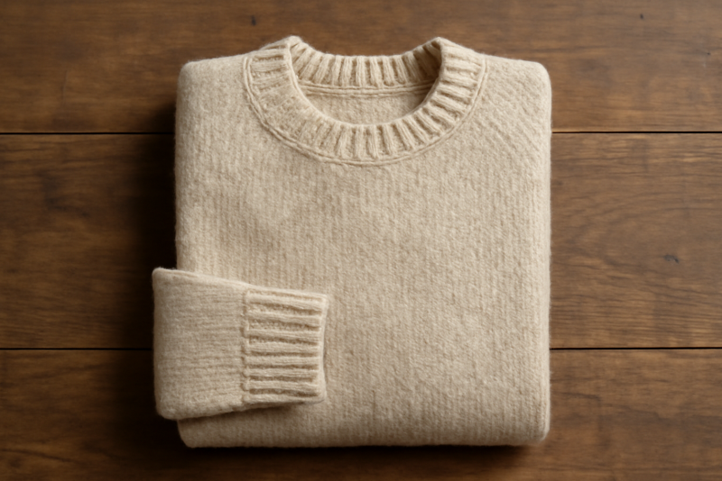 pull en laine posé sur table