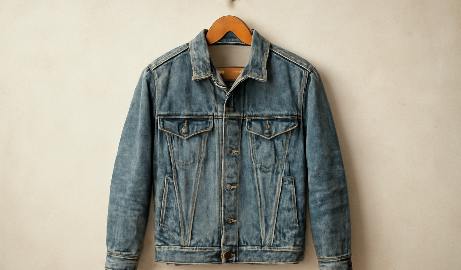 veste en denim patinee sur cintre
