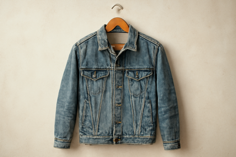 veste en denim patinee sur cintre