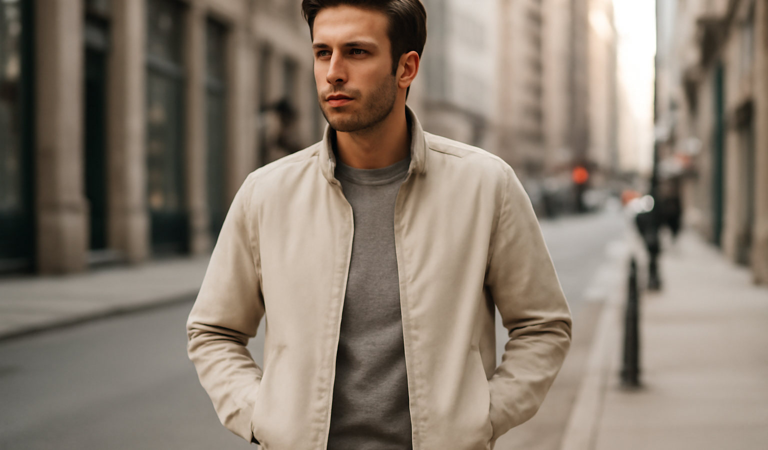 homme portant veste légère en ville