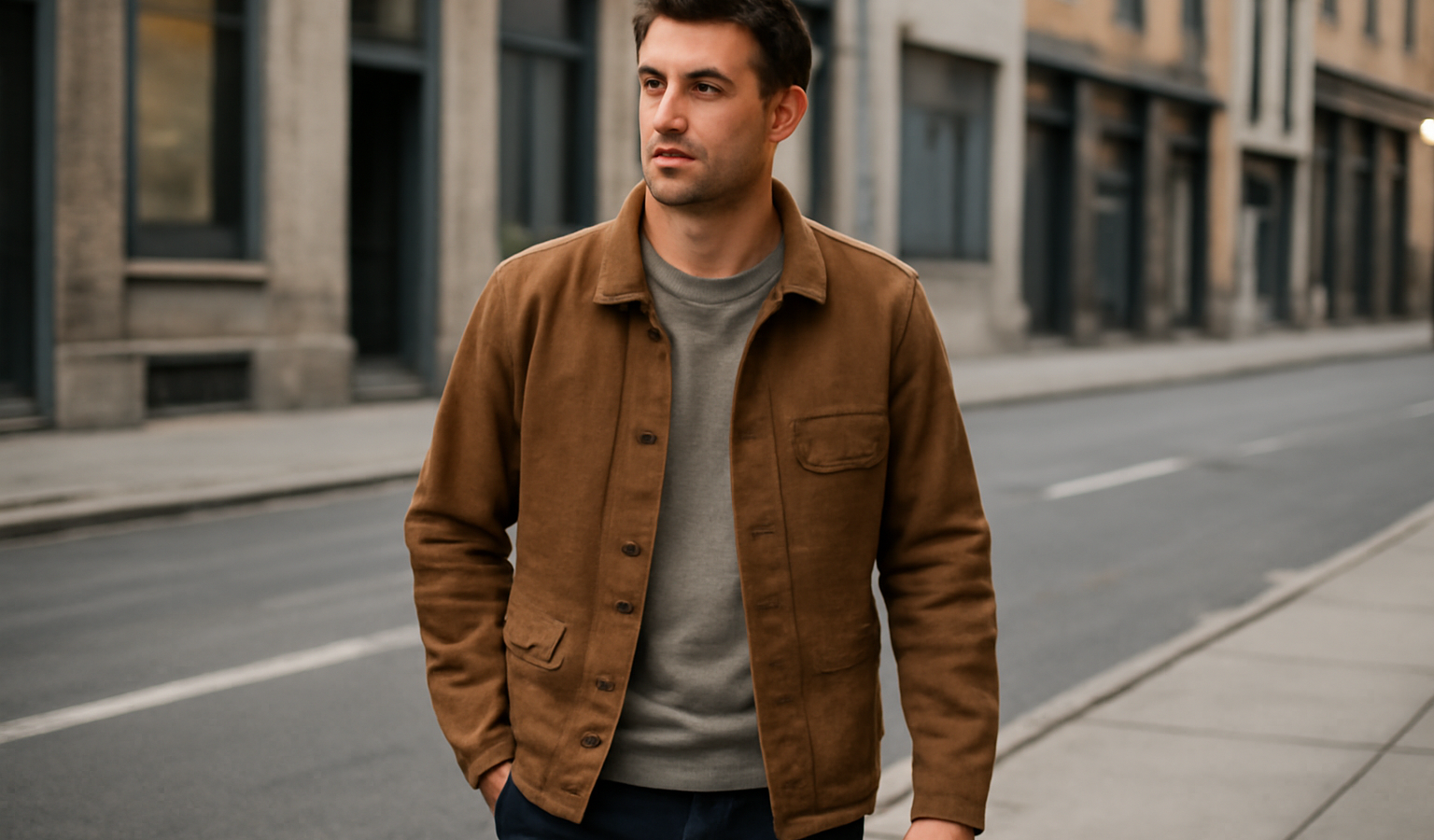 homme en tenue workwear casual dans la rue