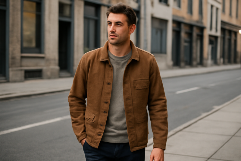 homme en tenue workwear casual dans la rue