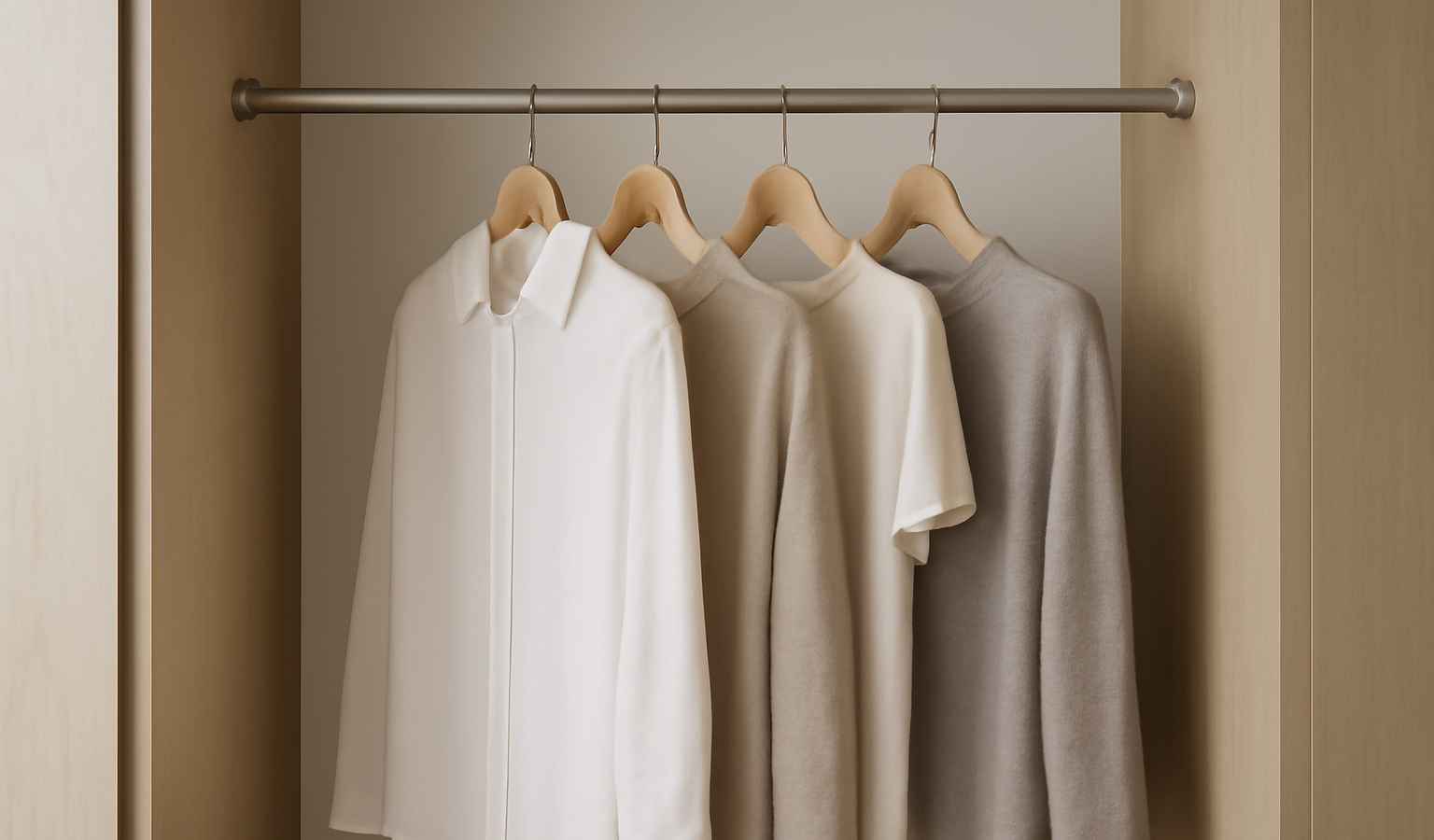 placard minimaliste avec quelques vetements suspendus