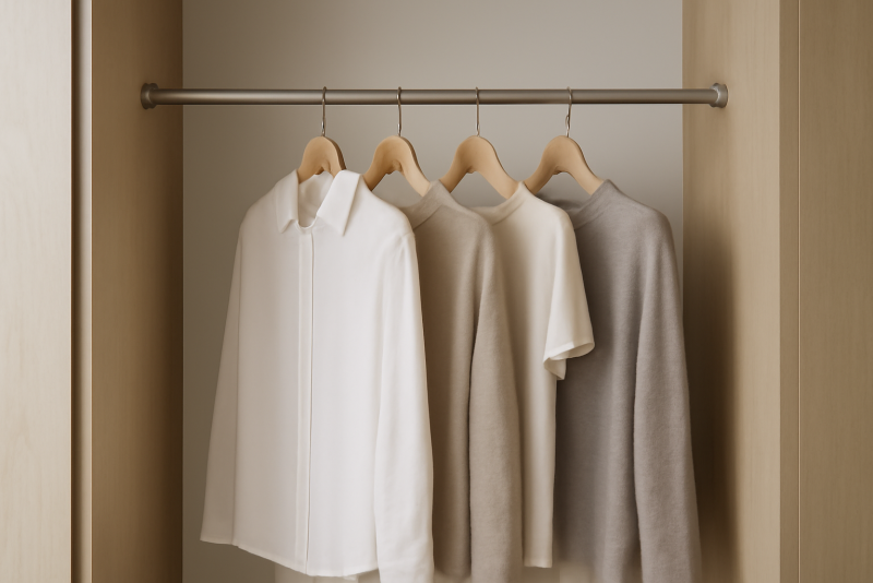 placard minimaliste avec quelques vetements suspendus