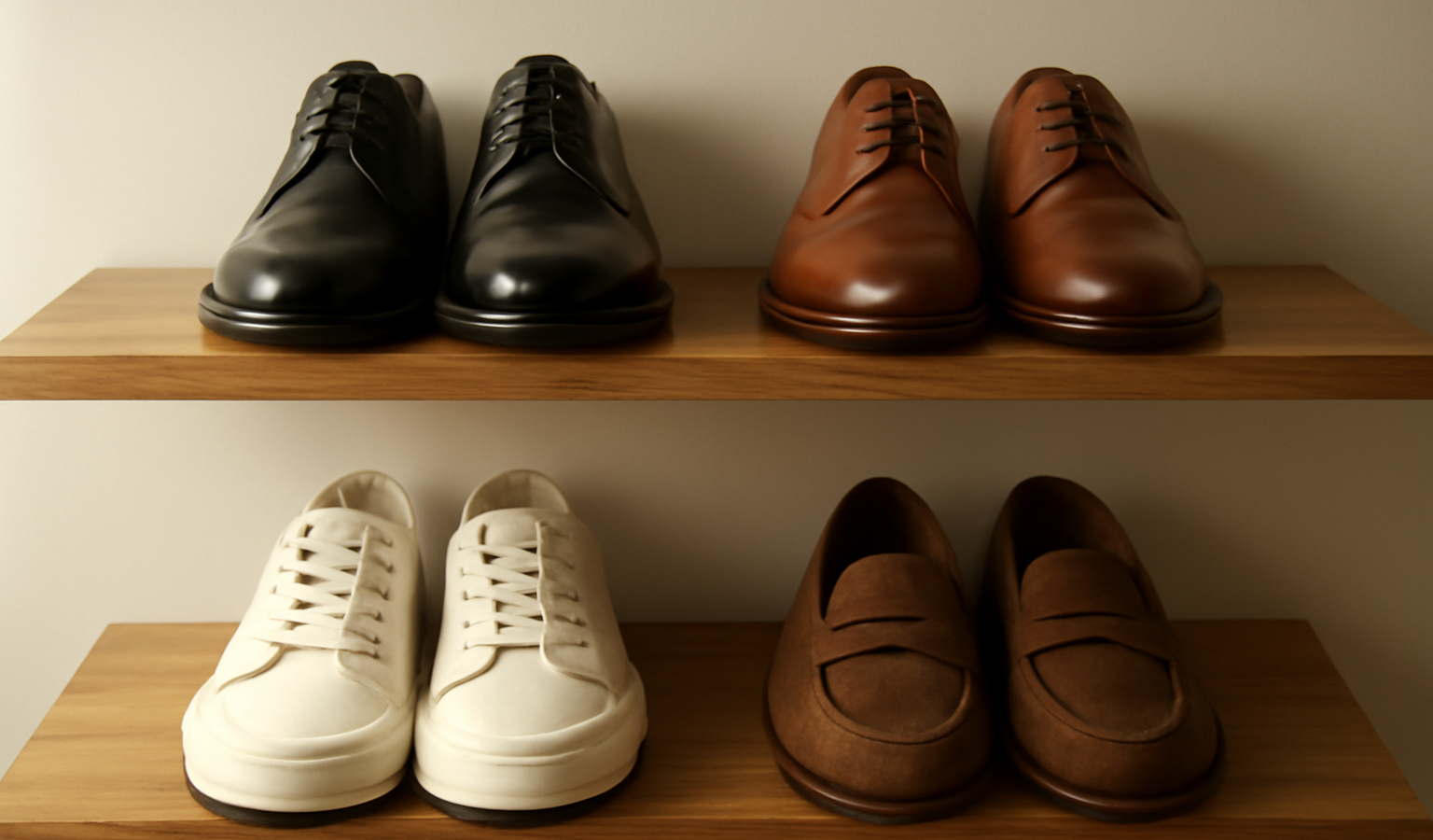 paires de chaussures soignées sur etagere
