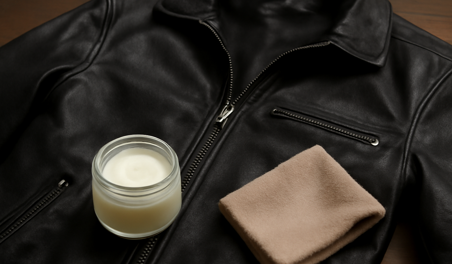 crème et chiffon a cote d'une veste cuir