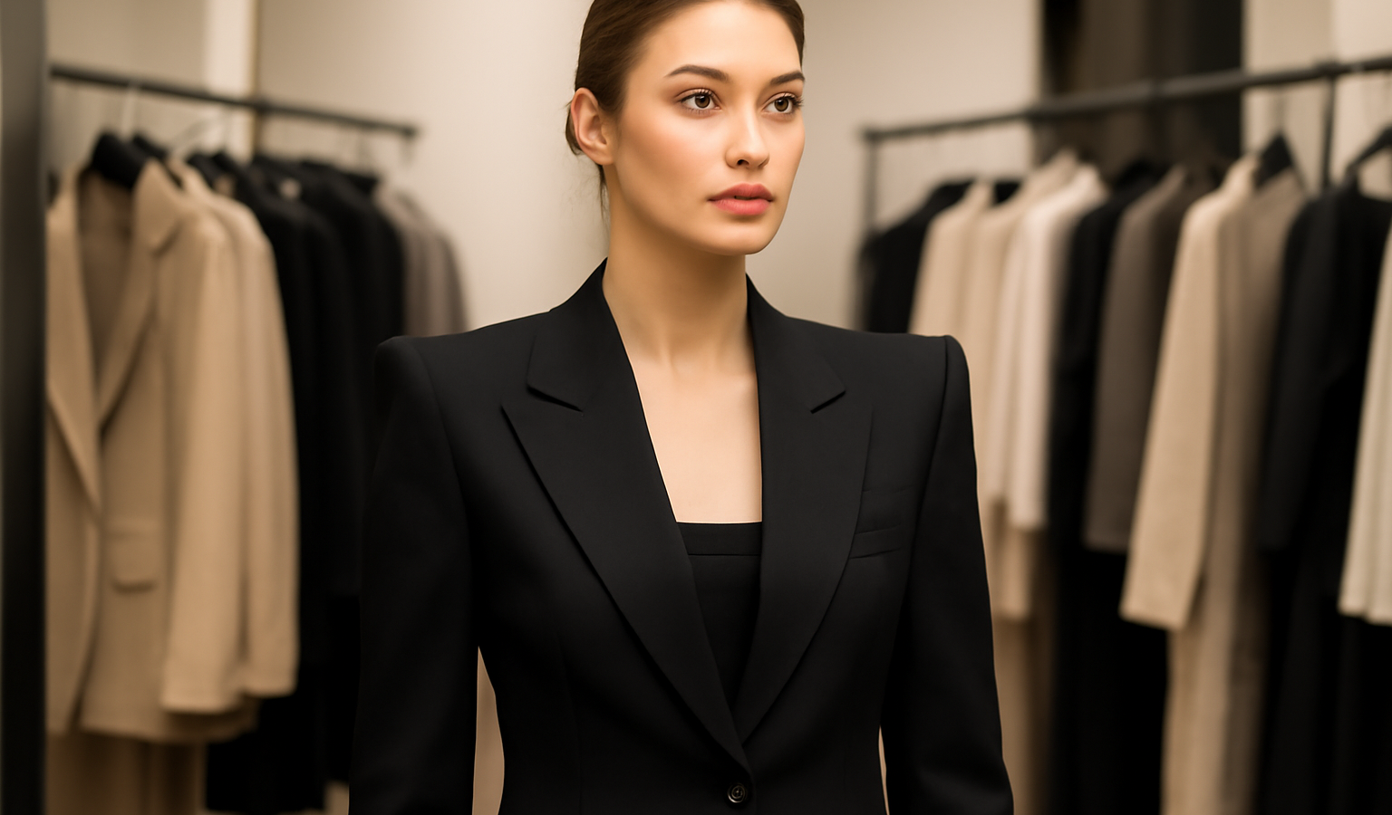 mannequin affichant blazer avec épaules marquées en boutique