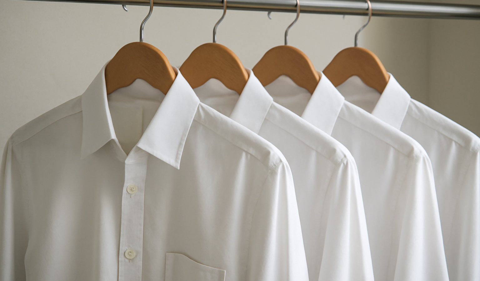 chemises blanches suspendues sur cintres en bois