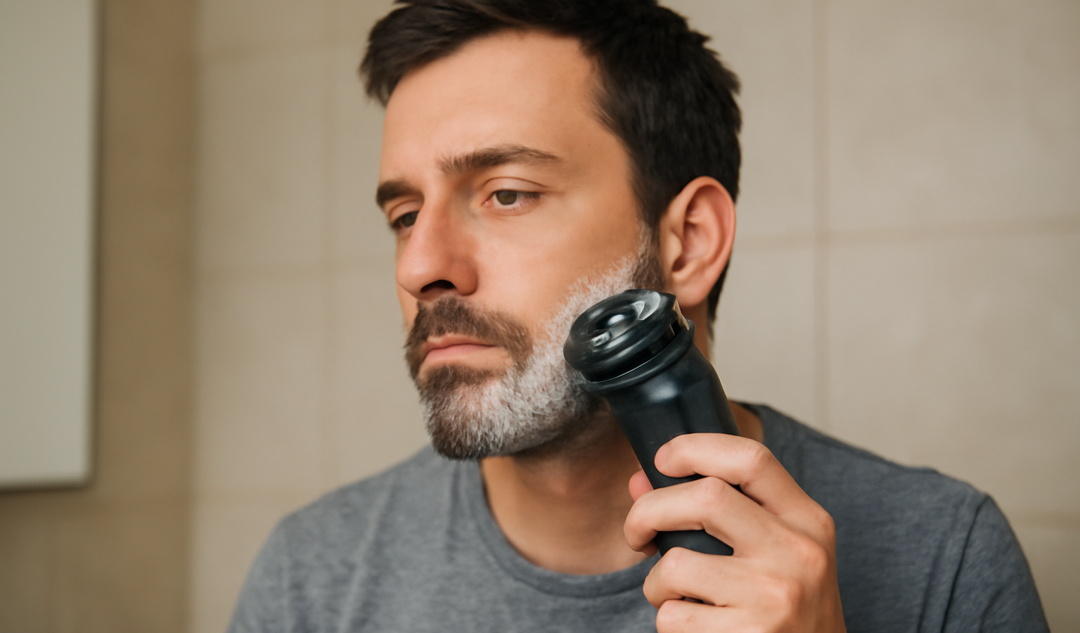 homme se rasant avec appareil électrique