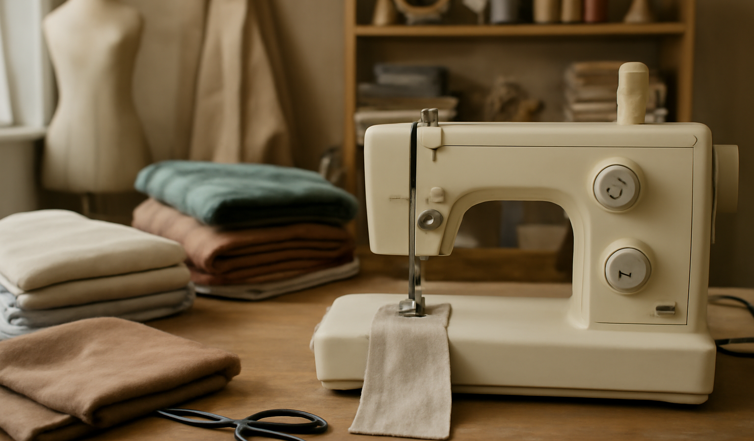 atelier couture avec machine et tissus