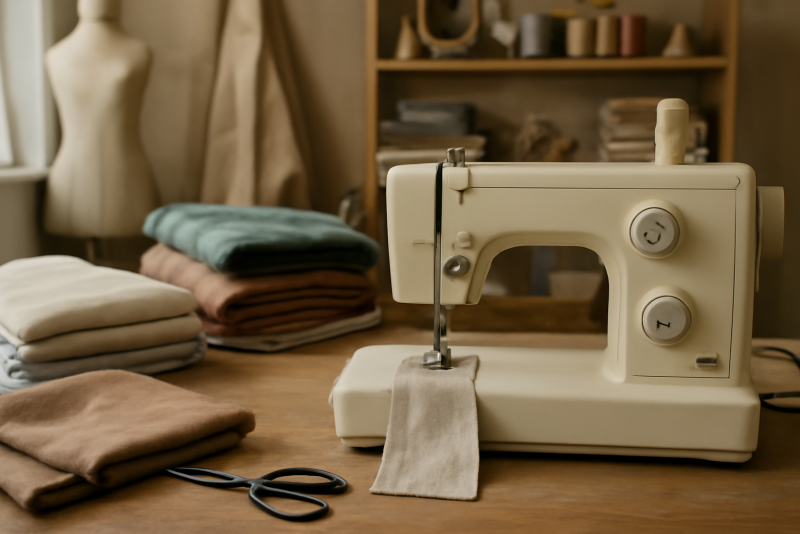 atelier couture avec machine et tissus