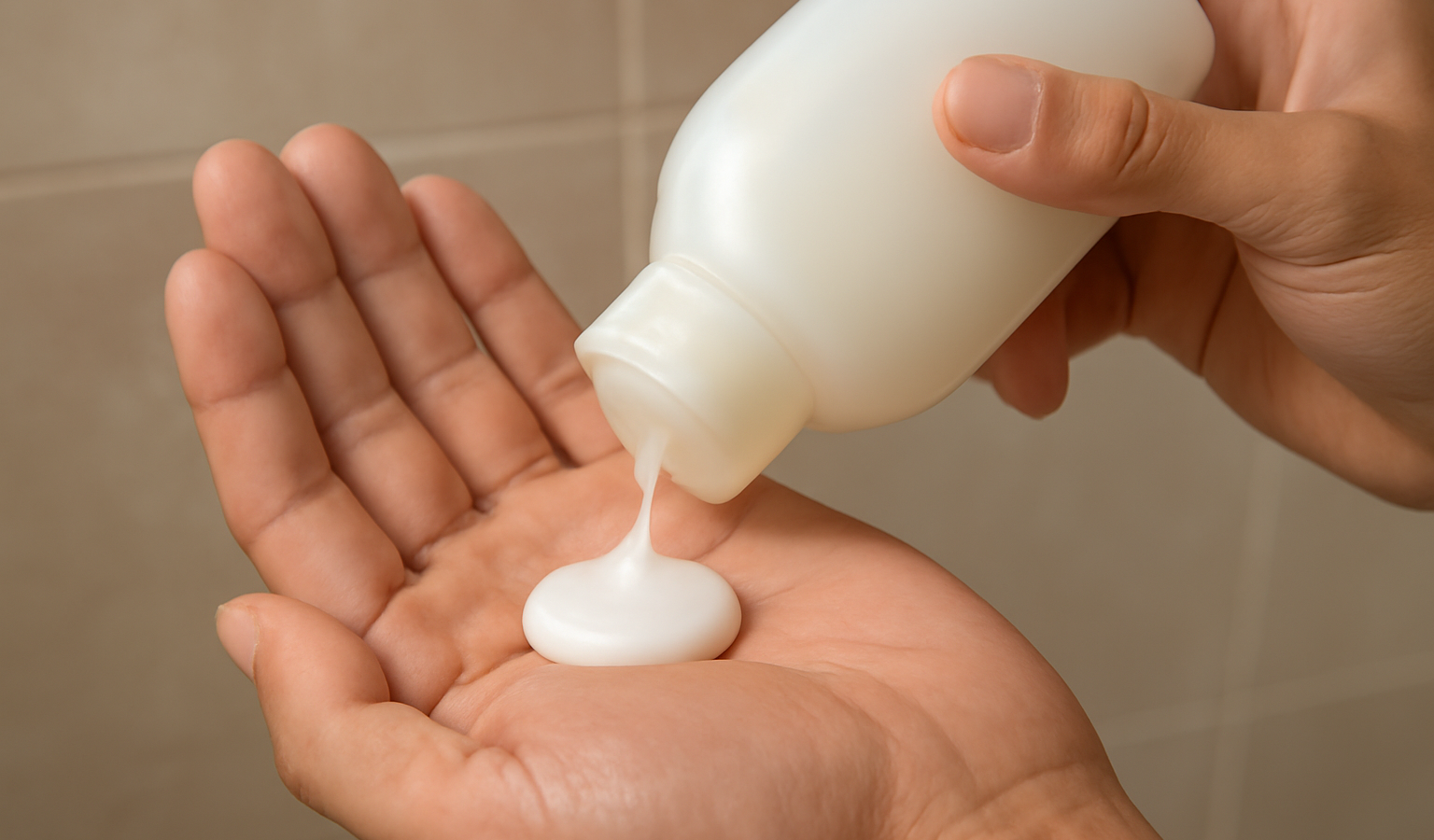 mains versant shampoing dans paume