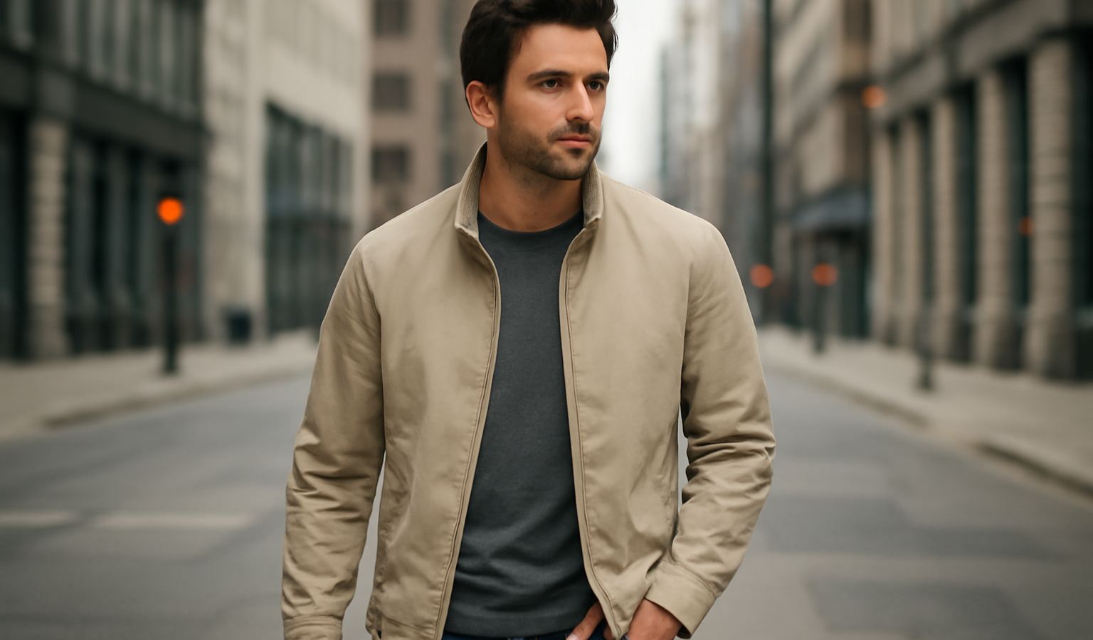 homme portant veste légère en ville