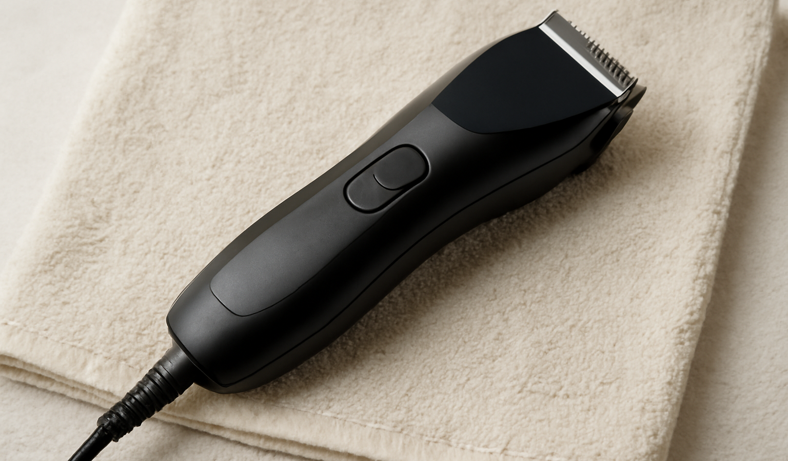 tondeuse electrique pose sur serviette claire