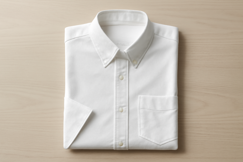 chemise basique pliée sur une table claire