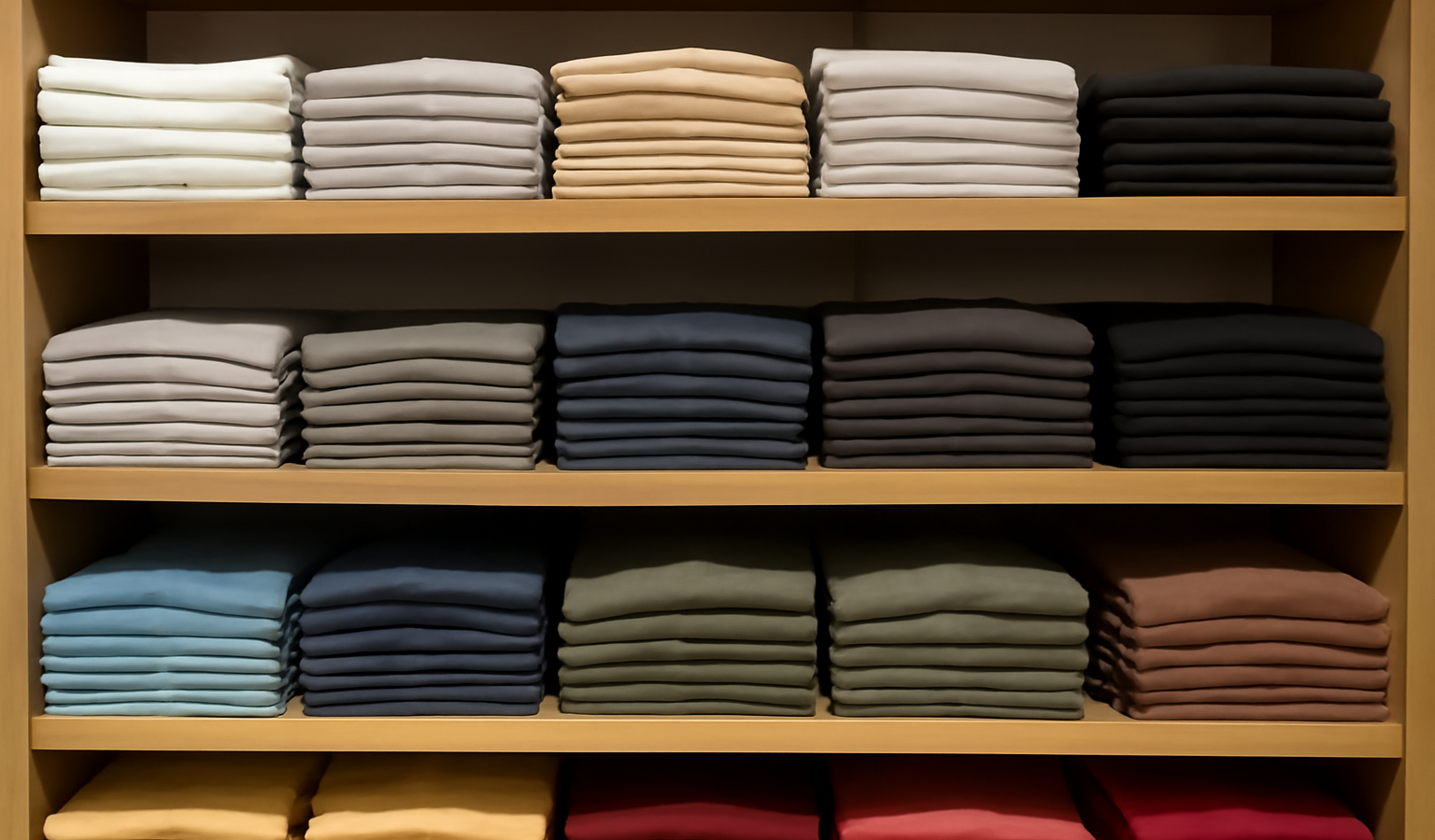 rayon t-shirts basiques empiles en magasin