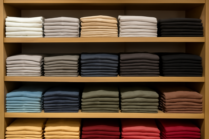 rayon t-shirts basiques empiles en magasin