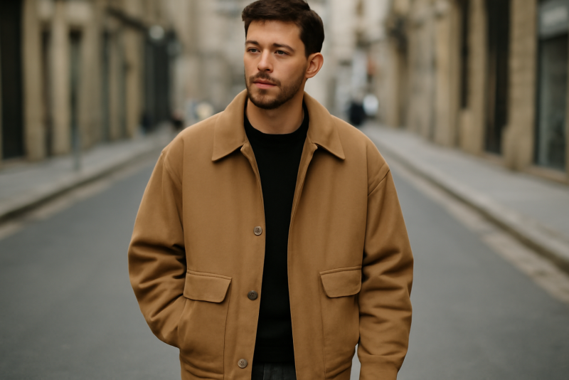 homme portant veste oversize en rue