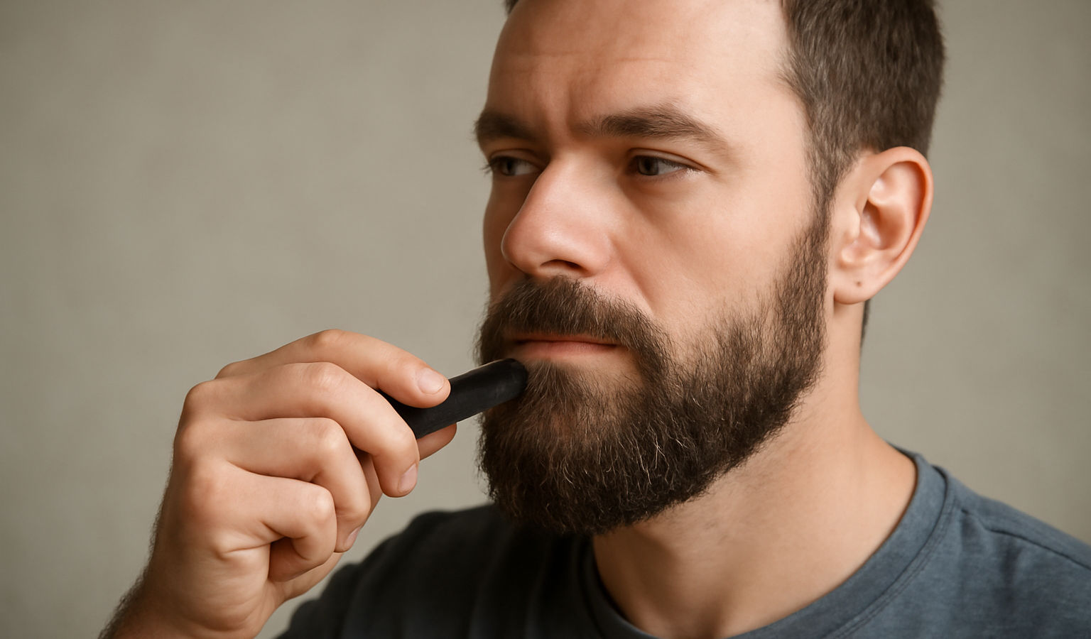 homme peignant sa barbe avec petit peigne