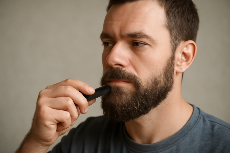 homme peignant sa barbe avec petit peigne