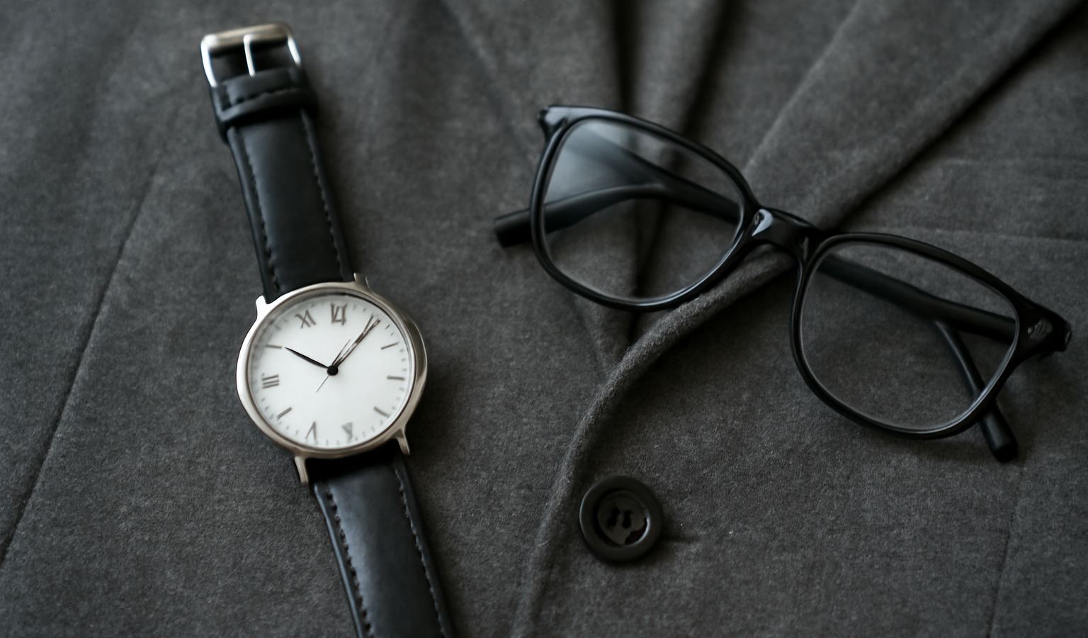 montre simple lunettes posées sur veste