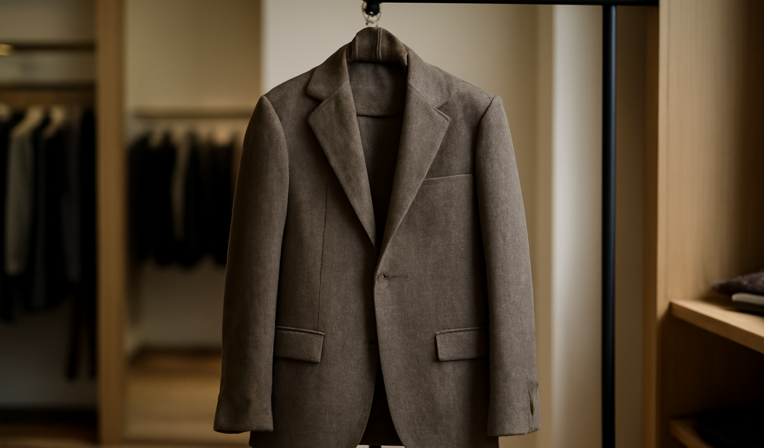 veste élégante suspendue dans une boutique sobre
