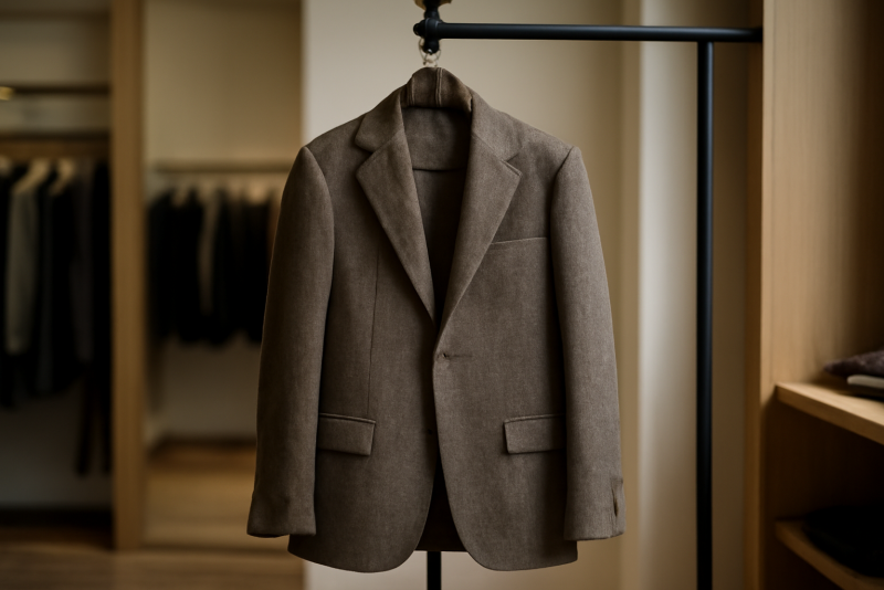 veste élégante suspendue dans une boutique sobre
