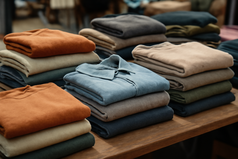 vetements plies sur table de marché