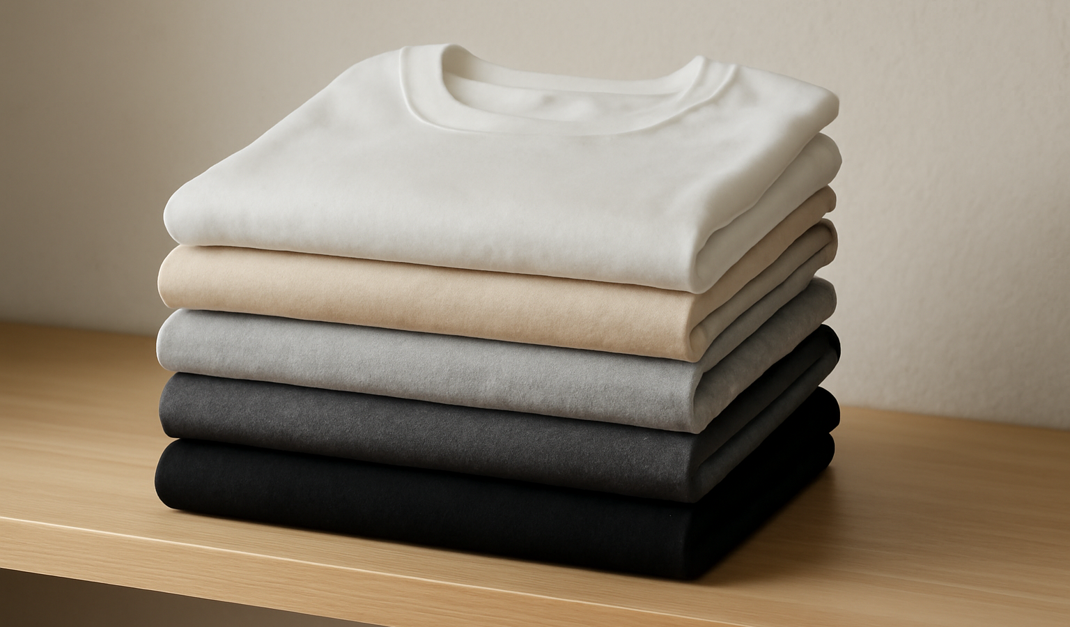 pile de tee-shirts basiques sur une étagère