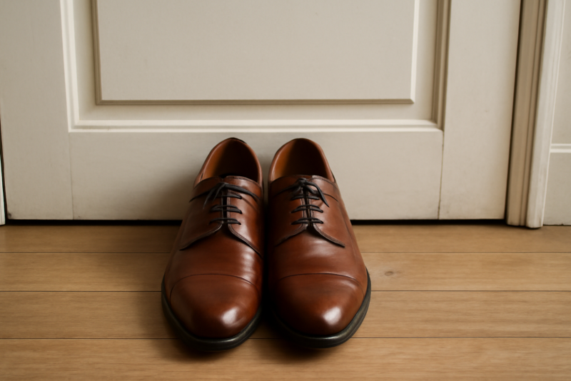 paire de chaussures posée devant un placard