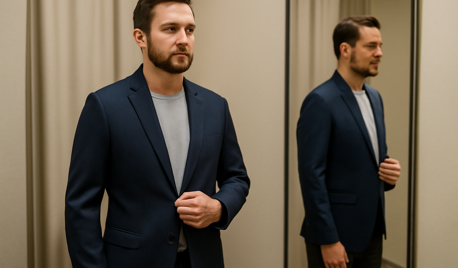 homme essayant un blazer structuré en cabine