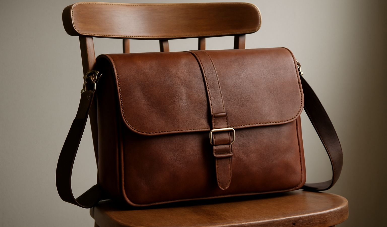 sac en cuir posé sur une chaise