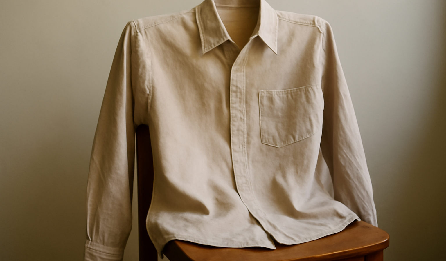 chemise posee sur chaise en bois