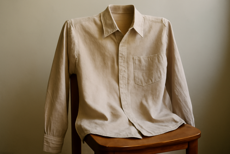 chemise posee sur chaise en bois