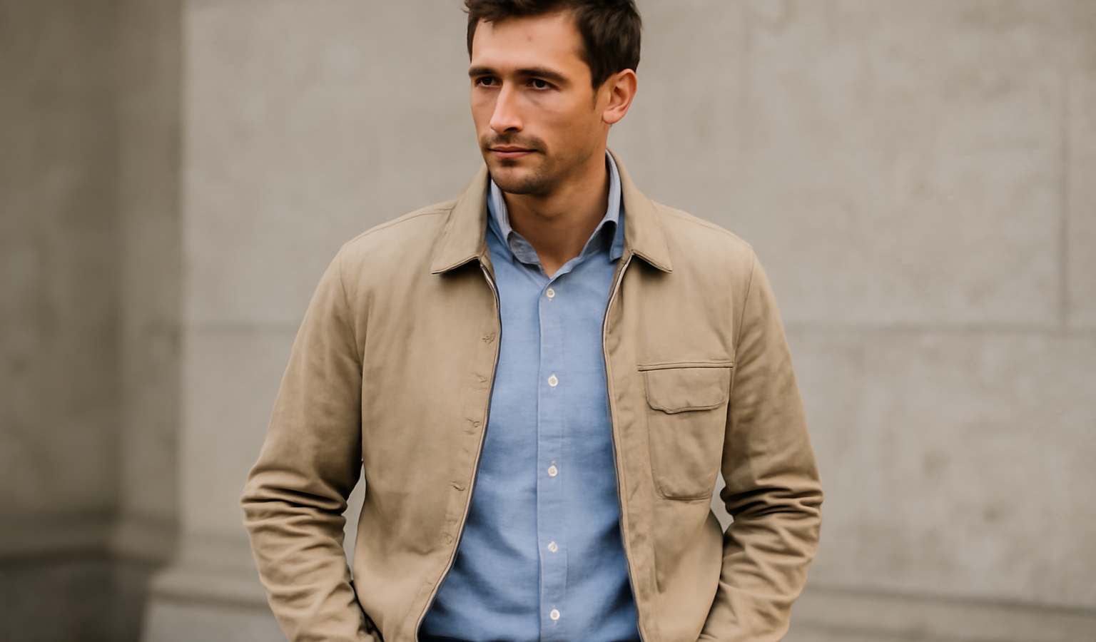 homme superposant chemise et veste légère