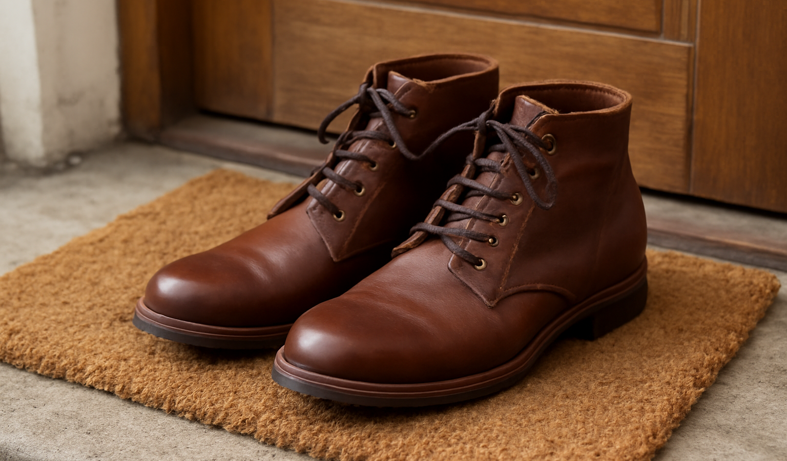 paire de bottines sur un paillasson