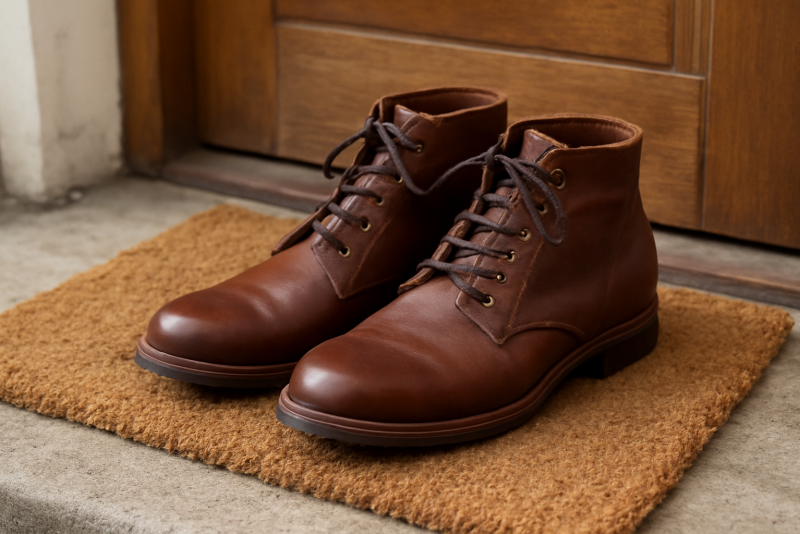 paire de bottines sur un paillasson