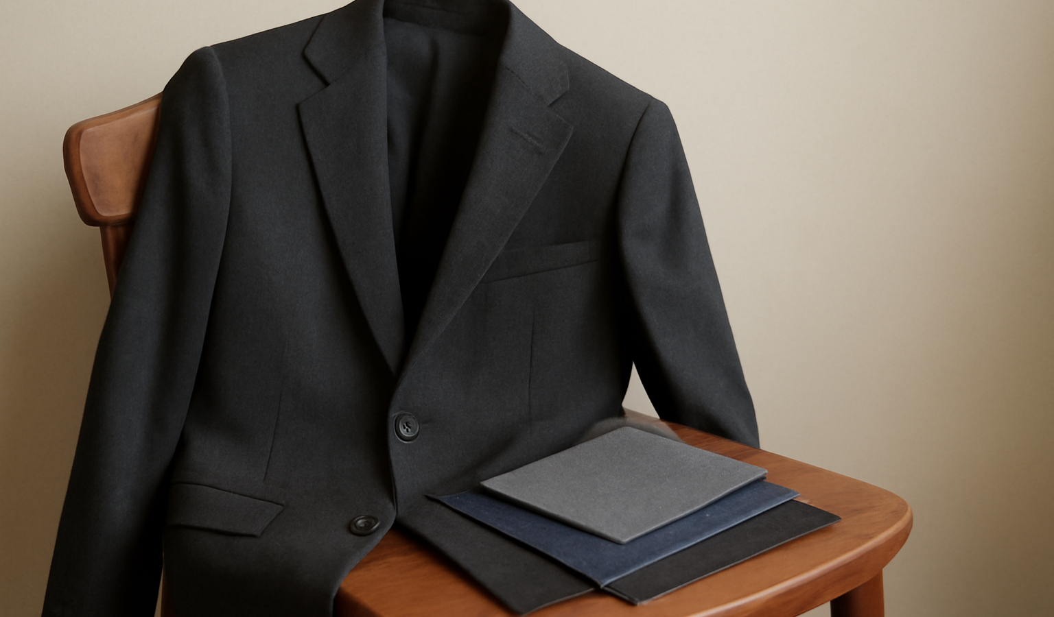 blazer posé sur chaise avec échantillons