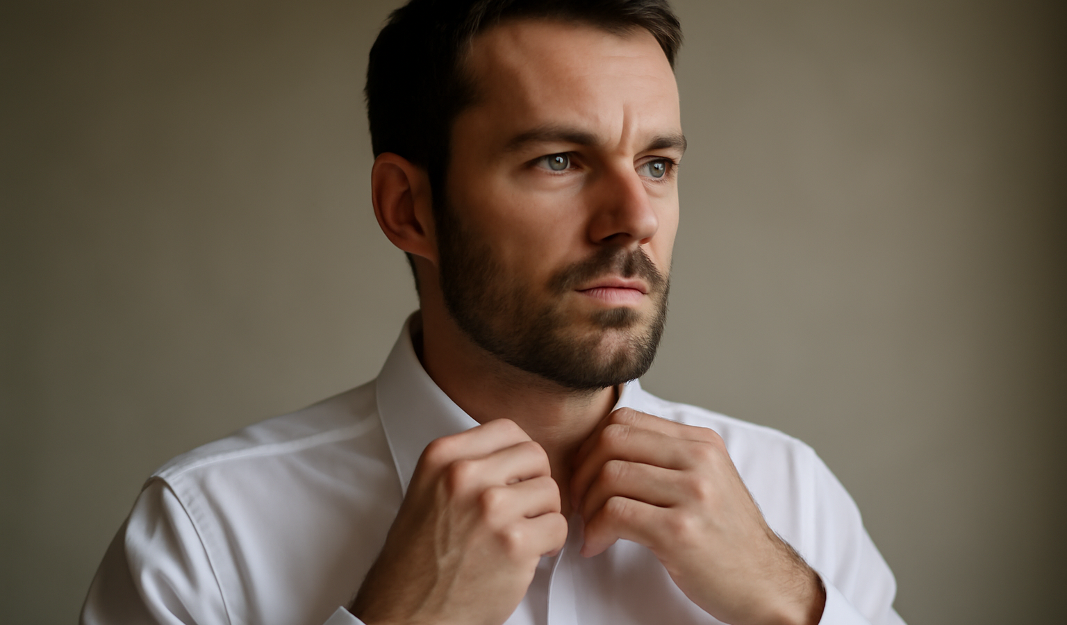 homme ajustant col de chemise propre