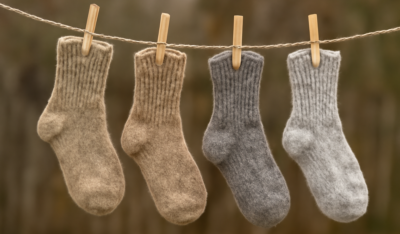 chaussettes en laine sèchant sur une corde