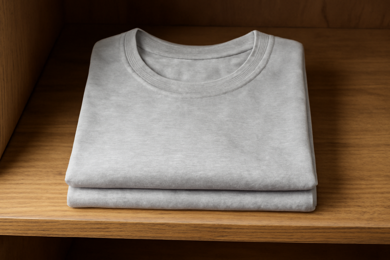 tshirt basique plie sur une etagere