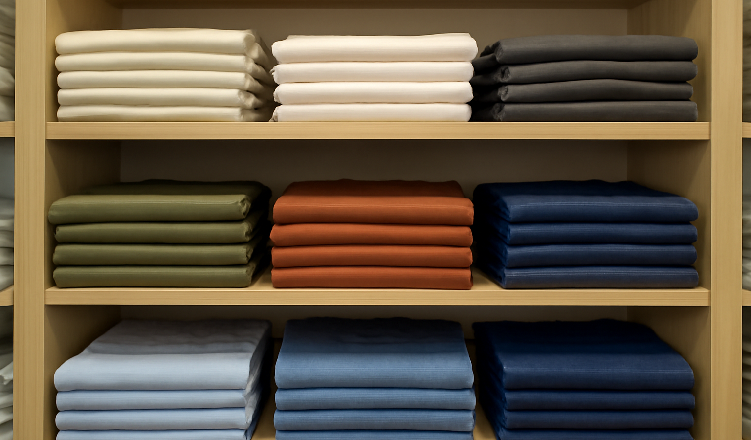 t-shirts pliés sur étagère en magasin
