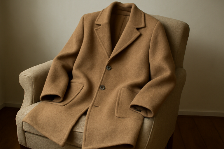 manteau en laine posé sur fauteuil